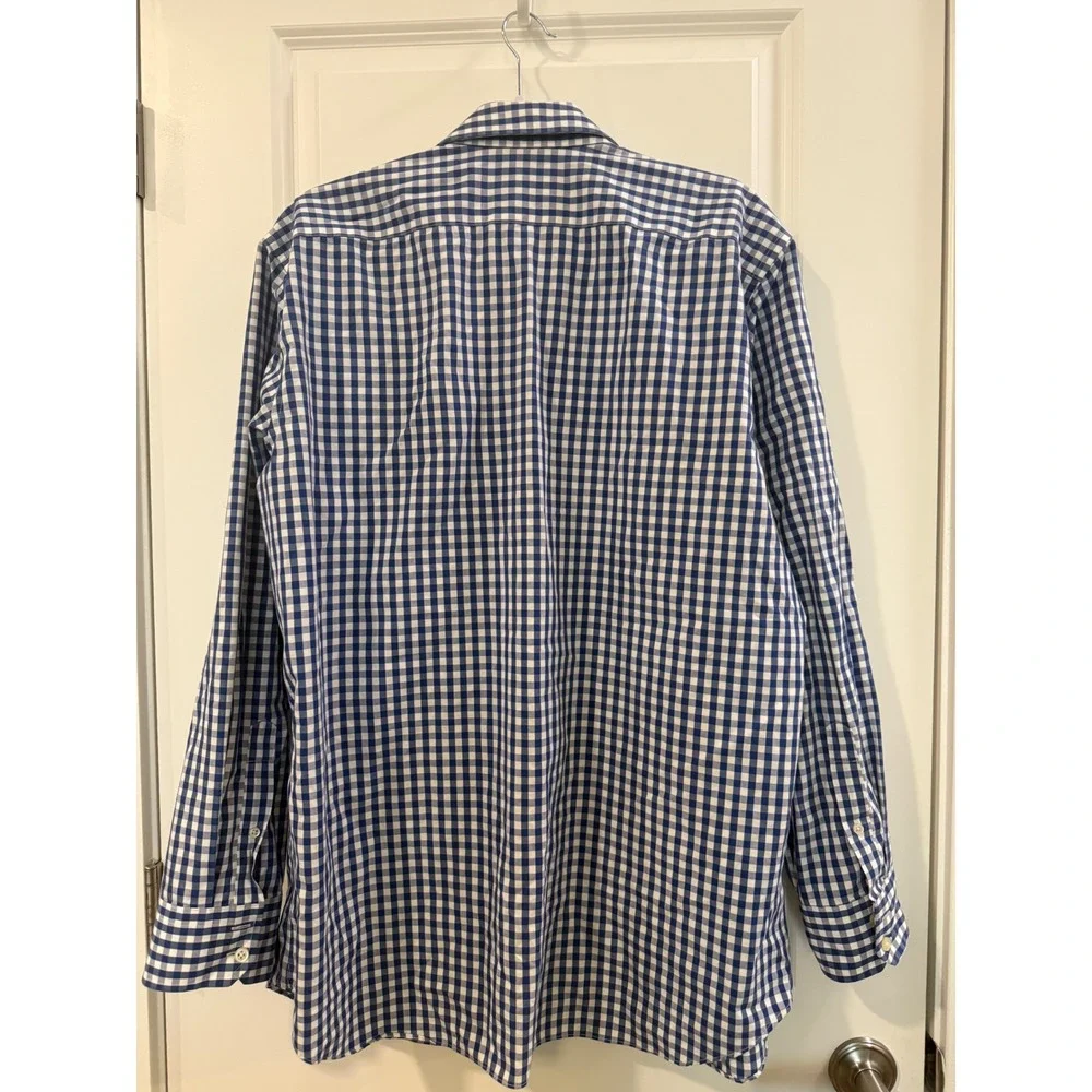 Banana Republic Mens Blue White Gingham Non-Iron Slim‎ Fit Button Down Shirt XL